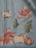 Slate Blue Lotus and Cow Printed Chanderi Cotton Saree