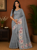Slate Blue Mini Checked Zari Woven Design Semi Tussar Saree with Floral Border