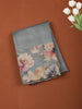 Slate Blue Mini Checked Zari Woven Design Semi Tussar Saree with Floral Border