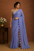 Slate Blue Solid Design Cotton Casual Wear Saree with Kalamkari Blouse