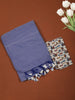 Slate Blue Solid Design Cotton Casual Wear Saree with Kalamkari Blouse
