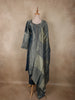 Slate Blue Zari Woven Design Tissue Straight Cut Salwar Suit with Dupatta