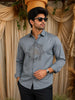 Slate Grey Eagle Motif Stone Embellished Design Pure Cotton Party Wear Full Sleeve Men Sahirt