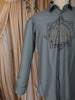 Slate Grey Eagle Motif Stone Embellished Design Pure Cotton Party Wear Full Sleeve Men Sahirt