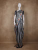 Slate Grey Floral Printed Design Tussar Saree with Designer Border