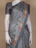 Slate Grey Floral Printed Design Tussar Saree with Designer Border
