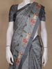 Slate Grey Floral Printed Design Tussar Saree with Designer Border