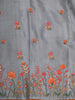Slate Grey Floral Thread Embroidered Design Pure Tussar Saree with Floral Border