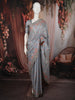 Slate Grey Floral Thread Embroidered Design Pure Tussar Saree with Floral Border