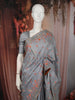 Slate Grey Floral Thread Embroidered Design Pure Tussar Saree with Floral Border