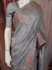 Slate Grey Floral Thread Embroidered Design Pure Tussar Saree with Floral Border