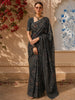 Slate Grey Floral Woven Design Pure Tussar Saree with Sequins Border