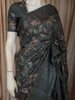 Slate Grey Floral Woven Design Pure Tussar Saree with Sequins Border