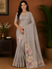 Slate Grey Mini Checked Zari Woven Design Semi Tussar Saree with Floral Border