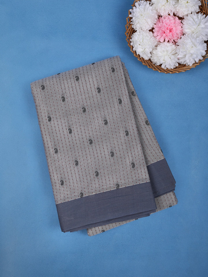 Slate Grey Paislay Design Cotton Saree - Diadem