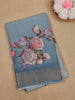 Slate Blue Floral Designed Cotton Saree - Diadem