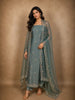 Slate Green Stone Embellished Design Tissue Silk Unstitched Salwar Material with Dupatta