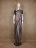 Smokey Grey Solid Woven Design Tussar Saree with Floral Printed Border