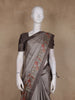 Smokey Grey Solid Woven Design Tussar Saree with Floral Printed Border