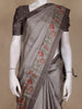 Smokey Grey Solid Woven Design Tussar Saree with Floral Printed Border