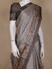 Smokey Grey Solid Woven Design Tussar Saree with Floral Printed Border