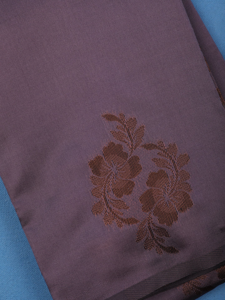 Smokey Purple Floral Design Soft Silk Saree - Diadem
