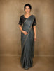 Smoky Charcoal Grey Striped Design Organza Designer Saree with Matching Blouse