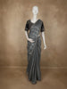 Smoky Charcoal Grey Striped Design Organza Designer Saree with Matching Blouse