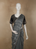 Smoky Charcoal Grey Striped Design Organza Designer Saree with Matching Blouse