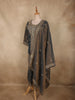 Smoky Charcoal Teal Grey Floral Zari and Mirror Embroidered Design Tissue Organza Palazzo Suit with Dupatta