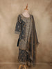 Smoky Charcoal Teal Grey Floral Zari and Mirror Embroidered Design Tissue Organza Palazzo Suit with Dupatta