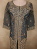 Smoky Charcoal Teal Grey Floral Zari and Mirror Embroidered Design Tissue Organza Palazzo Suit with Dupatta