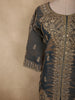 Smoky Charcoal Teal Grey Floral Zari and Mirror Embroidered Design Tissue Organza Palazzo Suit with Dupatta
