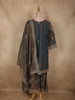 Smoky Charcoal Teal Grey Floral Zari and Mirror Embroidered Design Tissue Organza Palazzo Suit with Dupatta