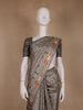 Smoky Grey Floral Design Tussar Silk Saree - Diadem