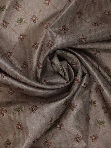Smoky Grey Floral Design Tussar Silk Saree - Diadem