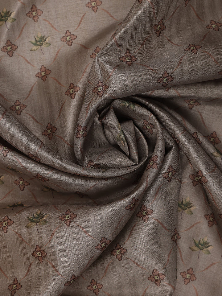 Smoky Grey Floral Design Tussar Silk Saree - Diadem