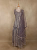 Smoky Mauve Grey Mirror and Zari Embroidered Design Net Gown with Dupatta