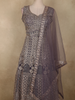 Smoky Mauve Grey Mirror and Zari Embroidered Design Net Gown with Dupatta