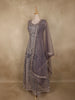 Smoky Mauve Grey Mirror and Zari Embroidered Design Net Gown with Dupatta