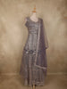 Smoky Mauve Grey Mirror and Zari Embroidered Design Net Gown with Dupatta