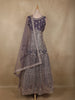 Smoky Mauve Grey Mirror and Zari Embroidered Design Net Gown with Dupatta