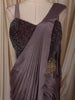 Smoky Mauve Purple Heavy Crystal and Beads Embroidered Design Crepe Ready To Wear Saree with Corset Style Fitted Bodice