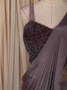 Smoky Mauve Purple Heavy Crystal and Beads Embroidered Design Crepe Ready To Wear Saree with Corset Style Fitted Bodice