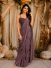 Smoky Mauve Purple Heavy Crystal and Beads Embroidered Design Crepe Ready To Wear Saree with Corset Style Fitted Bodice