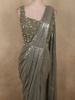 Smoky Green Solid Design Organza Ready to Wear Saree with Designer Blouse