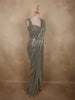 Smoky Green Solid Design Organza Ready to Wear Saree with Designer Blouse