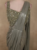 Smoky Green Solid Design Organza Ready to Wear Saree with Designer Blouse