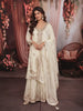 Snow White Floral Sequins and Zari Embroidered Design Space Silk Palazzo Suit with Matching Dupatta