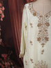 Snow White Floral Sequins and Zari Embroidered Design Space Silk Palazzo Suit with Matching Dupatta
